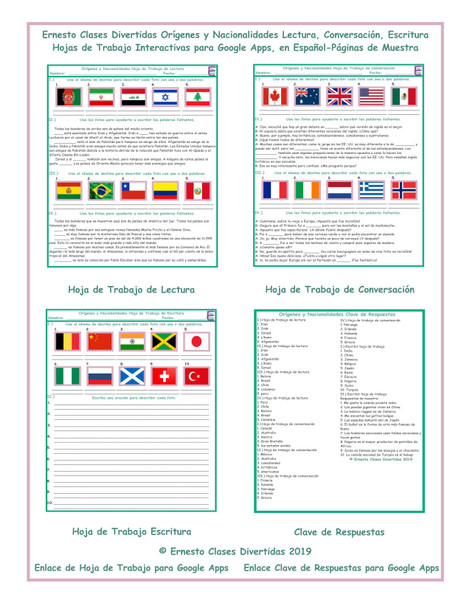 Origins and Nationality Read-Converse-Write Spanish Interactive Worksheets-Google Apps