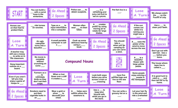 Compound Nouns Legal Size Text Board Game