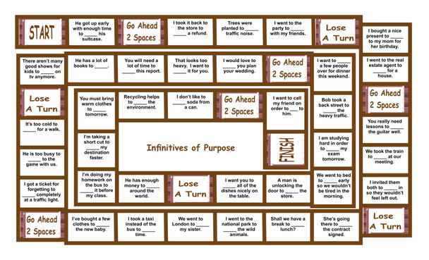 Infinitives of Purpose Legal Size Text Board Game