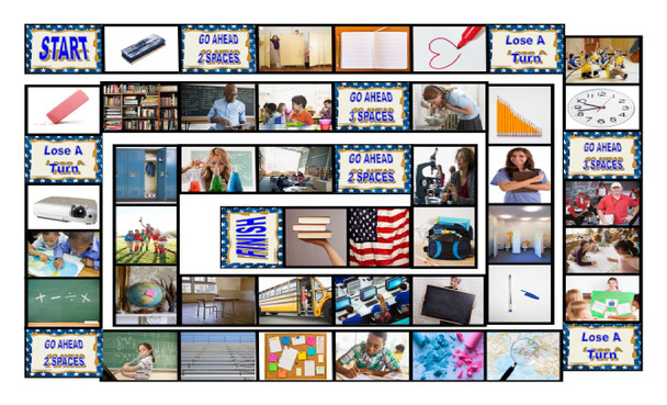 School Items, Places, and Subjects Legal Size Photo Board Game