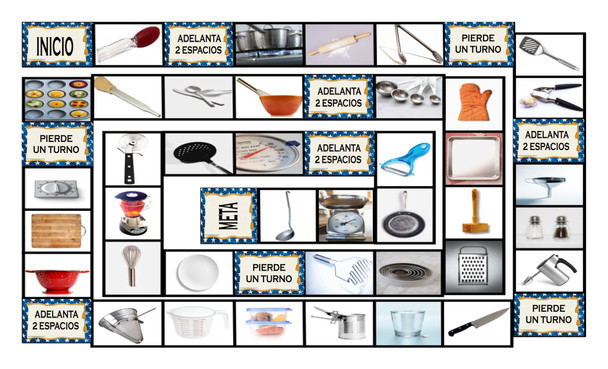 Kitchen Cookware and Utensils Spanish Legal Size Photo Board Game