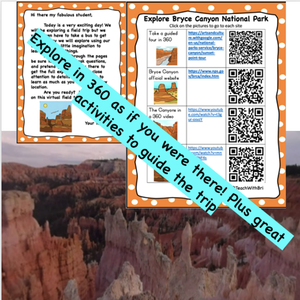 FREEBIE Google Drive Version-  Bryce Canyon National Park Virtual Field Trip - Student Activities in 360 and VR 