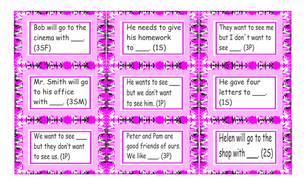 Object Pronouns Legal Size Text Card Game