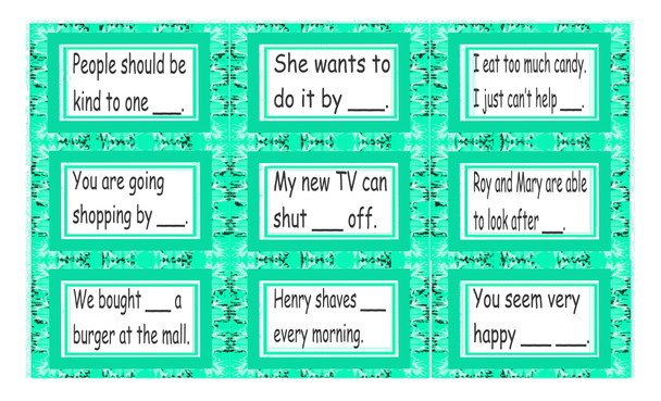 Reflexive and Reciprocal Pronouns Legal Size Text Card Game