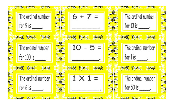 Cardinal and Ordinal Numbers Legal Size Text Card Game