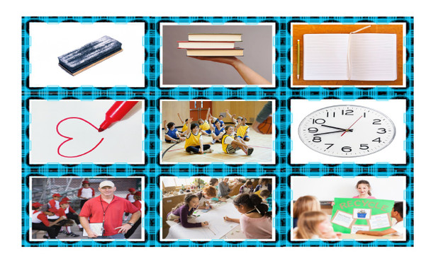 School Items, Places, and Subjects Legal Size Photo Card Game