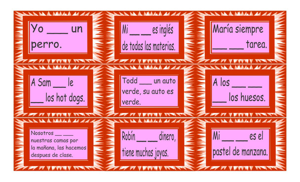 Hacer, Tener, Gustar and Favoritos Spanish Legal Size Text Card Game