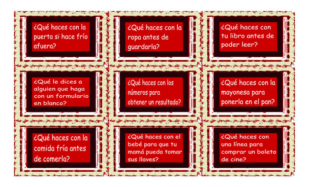 Imperative Verbs Spanish Legal Size Text Card Game
