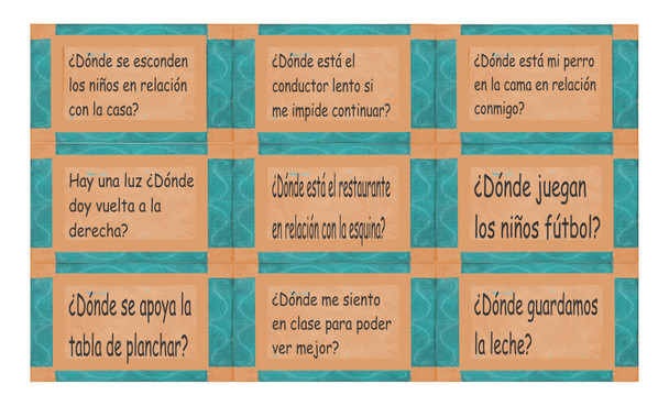 Place Prepositions Spanish Legal Size Text Card Game