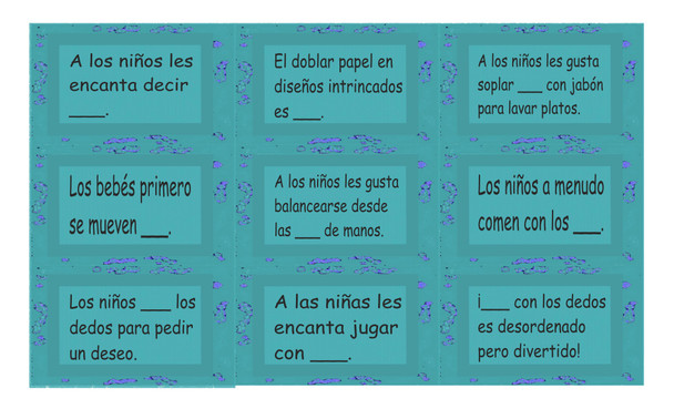Childhood Activities Spanish Legal Size Text Card Game