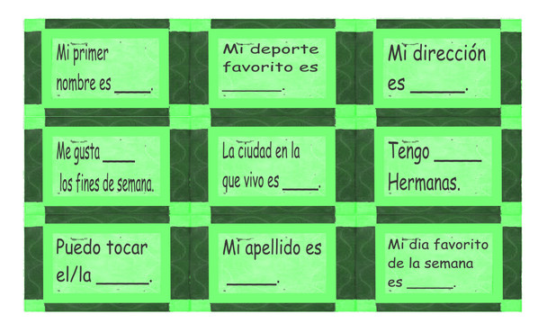 Personal Information Spanish Legal Size Text Card Game