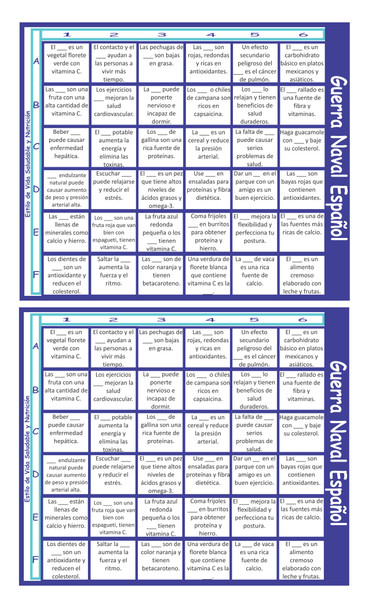 Healthy Lifestyle and Nutrition Spanish Legal Size Text Guerra Naval Board Game