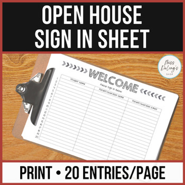 FREEBIE Open House Sign In Sheet Print Version