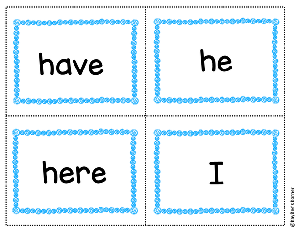 Sample of the 32 sight word flash cards included in this product