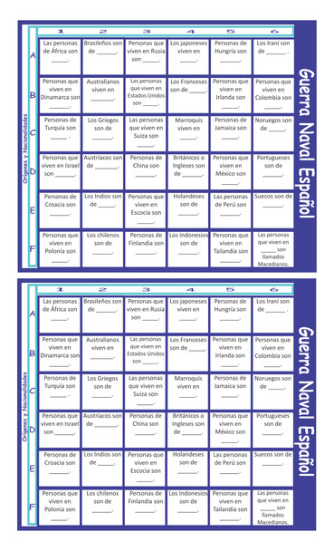 Origins and Nationalities Spanish Legal Size Text Guerra Naval Board Game