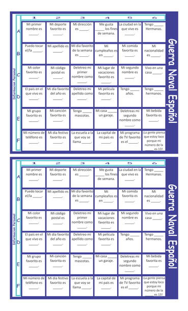 Personal Information Spanish Legal Size Text Guerra Naval Board Game