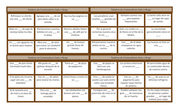 Container Words Spanish Legal Size Text Tic-Tac-Toe or Bingo Game