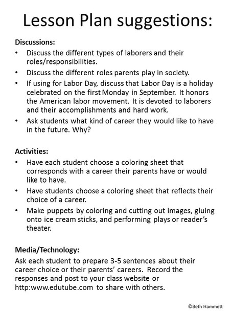 Labor Day/Career Day Occupation Coloring Sheets