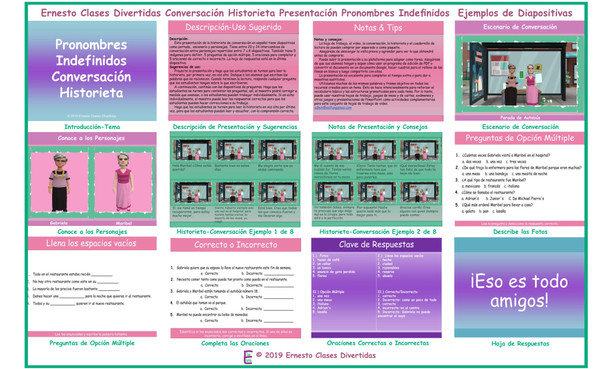 Indefinite Pronouns Spanish Conversation Comic Presentation 