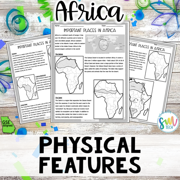 Geography in Africa Reading Activity Packet (SS7G1, SS7G1a)