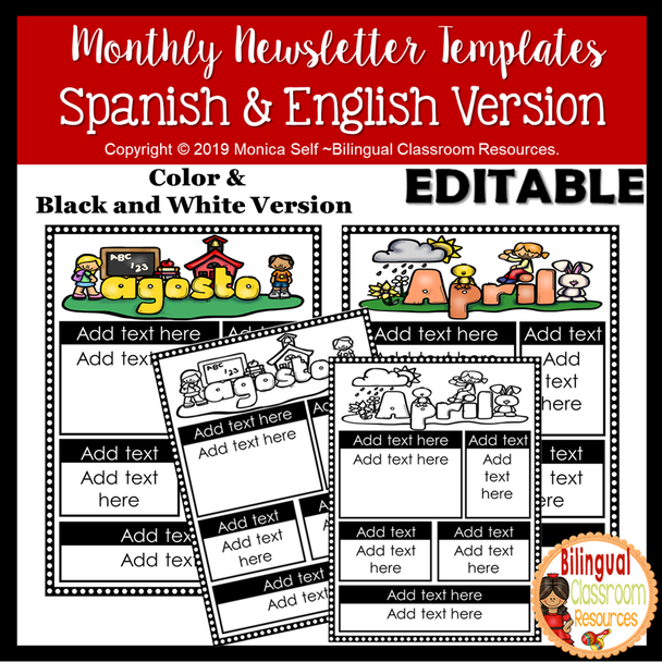 Editable Monthly Newsletter Templates in Spanish and English Version
