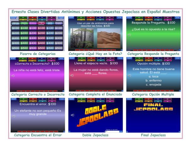 Antonyms and Opposite Actions Spanish Jepoclass PowerPoint Game