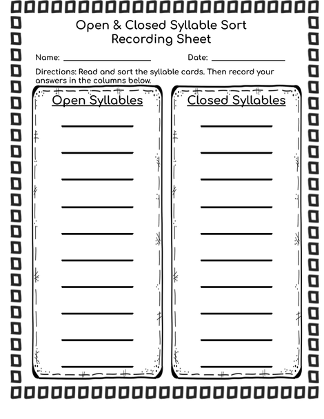 Syllable Types: Open & Closed Syllable Interactive Printable Activity Pack