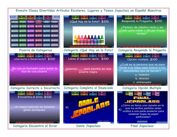 School Items, Places and Subjects Spanish Jepoclass PowerPoint Game