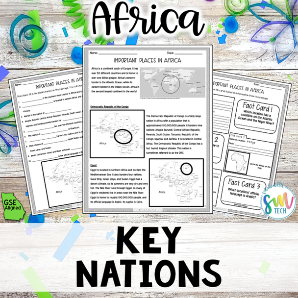 Geography in Africa Reading Activity Packet (SS7G1, SS7G1b)