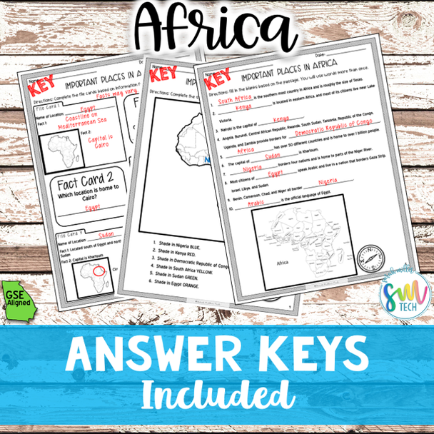 Geography in Africa Reading Activity Packet (SS7G1, SS7G1b)