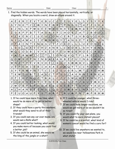Conditional Sentences Type 2 Word Search Worksheet