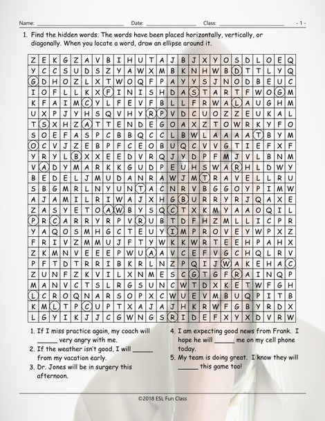 Future Simple Tense-Will Word Search Worksheet