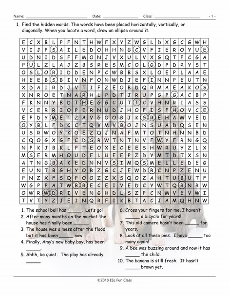 Present Perfect Tense Word Search Worksheet