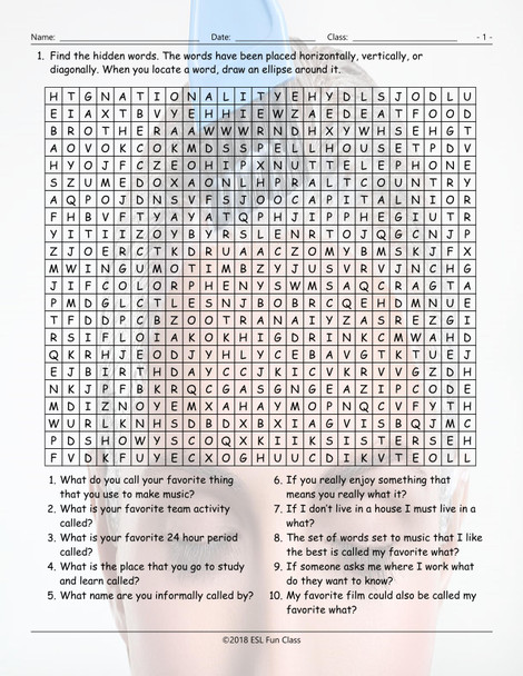 Personal Information Word Search Worksheet