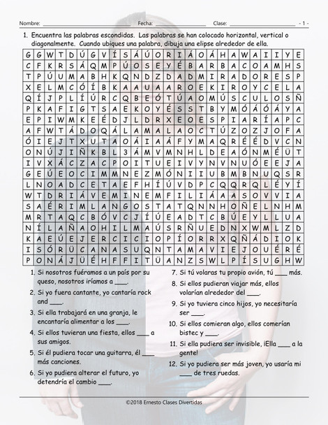 Conditional Sentences Type 2 Spanish Word Search Worksheet