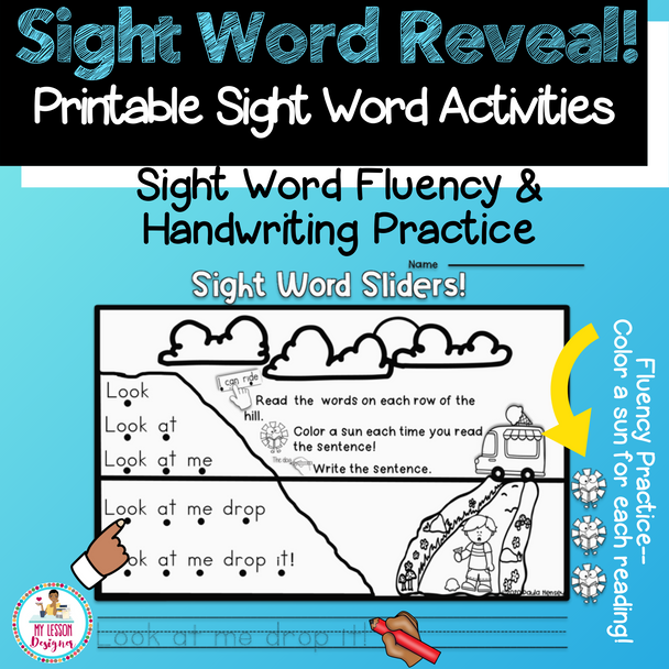 Printables in two sizes available. Students practice handwriting as they write each sentence. Fluency practice: color in a sun icon each time they read the sentence, for a total of three readings.