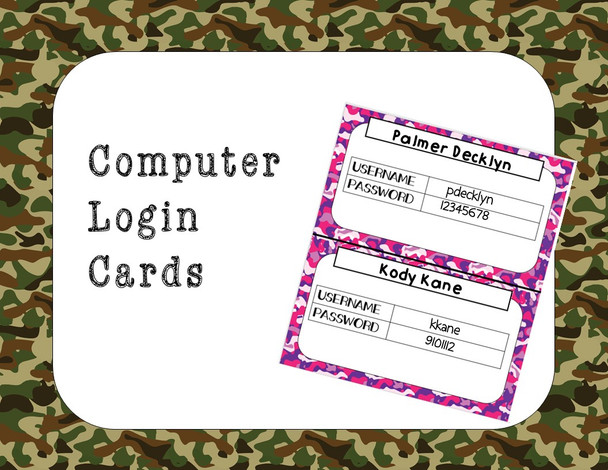 Camouflage Collection: Hook Tags and Computer Login Cards