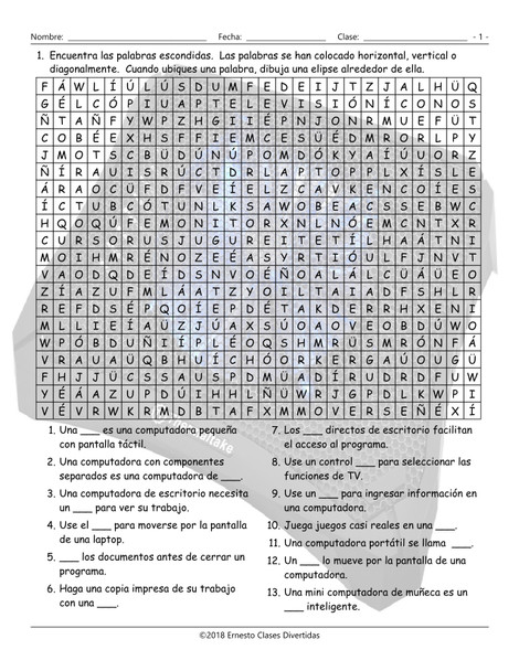 Computer Technology Spanish Word Search Worksheet