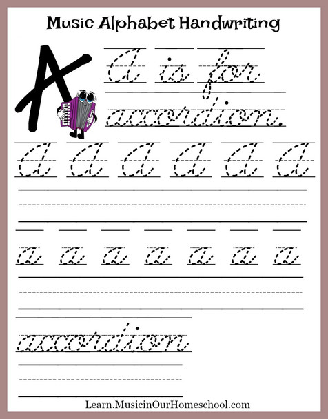 Music Alphabet Handwriting Practice Sheets