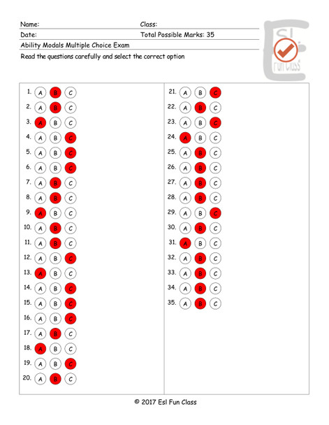 Ability Modals Multiple Choice Exam