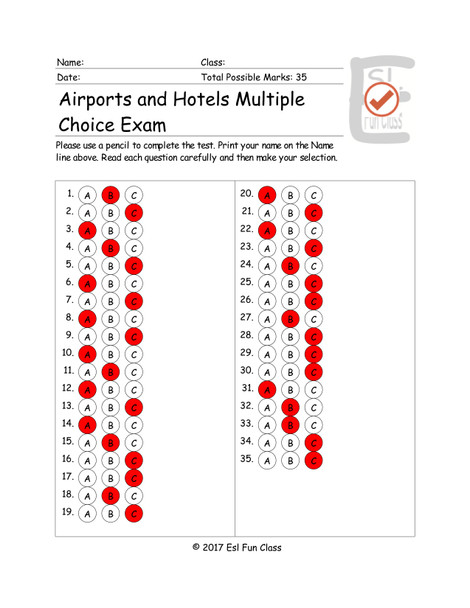 Daily Activities Multiple Choice Exam