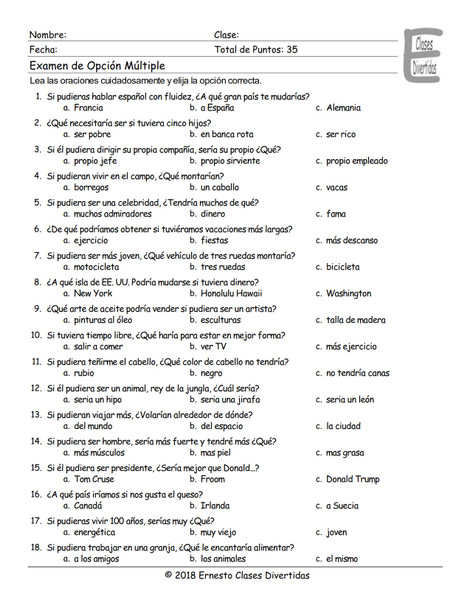 Conditional Sentences Type 2 Spanish Multiple Choice Exam