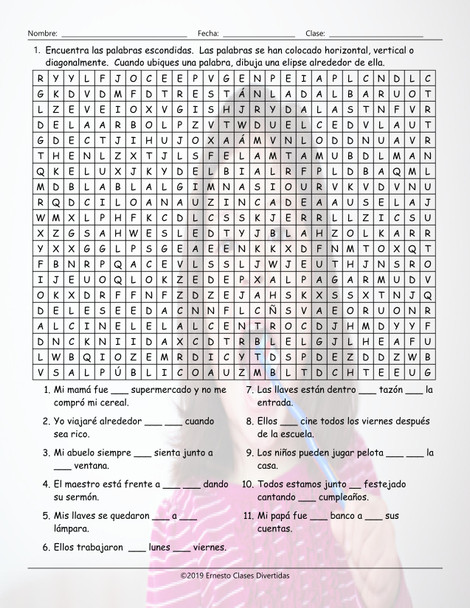 Contractions Al and Del Spanish Word Search Worksheet
