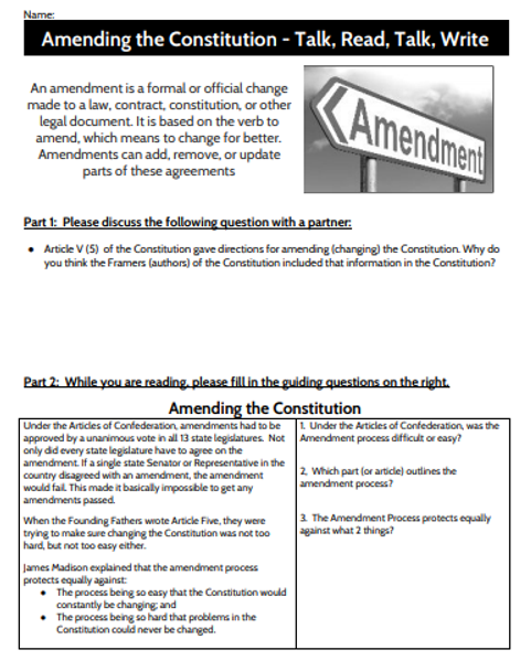 Talk, Read, Talk, Write - The Amendment Process