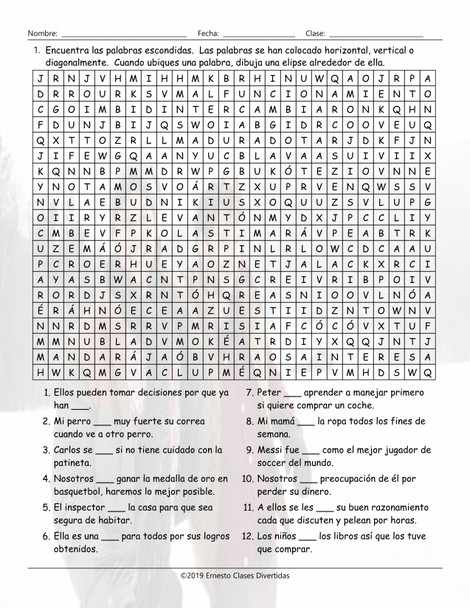 Verbs Start I, J, L, M, N, O End AR Spanish Word Search Worksheet