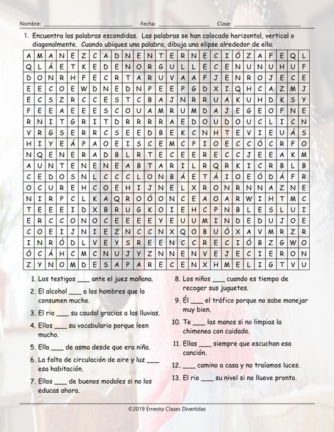 Verbs Yo Forms End in ZCO Spanish Word Search Worksheet