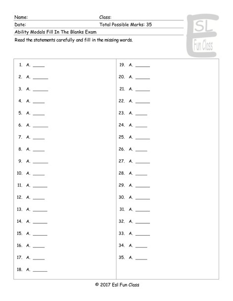 Future Simple Tense-Will Fill In The Blanks Exam