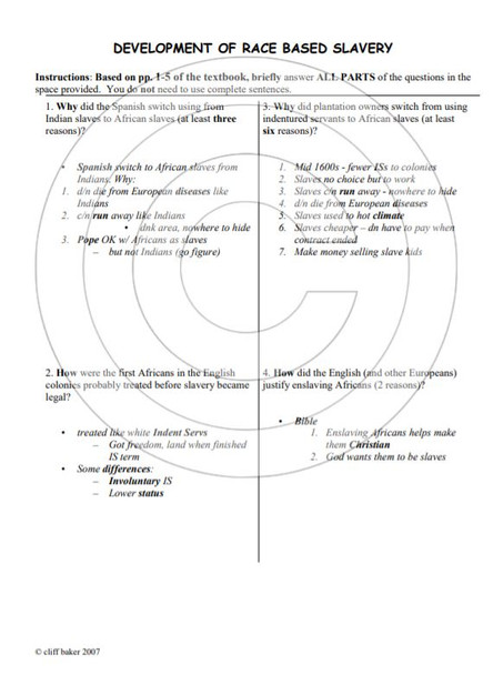 The Development of Race Based Slavery/The Middle Passage unit, including text