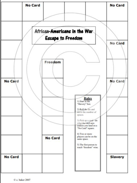 Escape to Freedom - African Americans in the Revolutionary War board game, including text