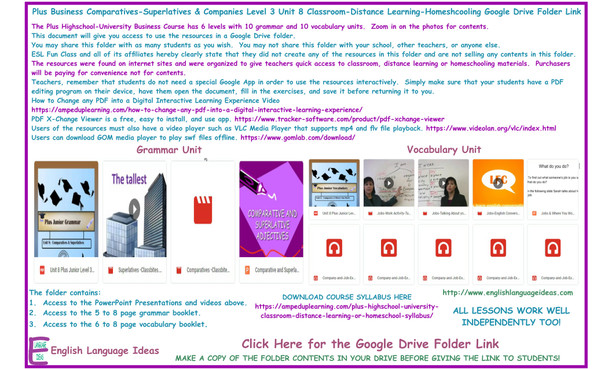 Plus Business Study Bundle Comparatives-Superlatives & Companies for Distance Learning or Homeschooling Google Drive Folder Link